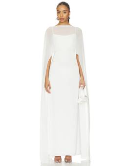 Amanda Uprichard - Anastasia Women's Cape Overlay Satin Gown Ivory