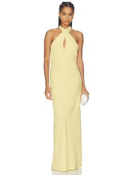 Amanda Uprichard - Samara Women's Halter Neck Cut-Out Maxi Dress Yellow
