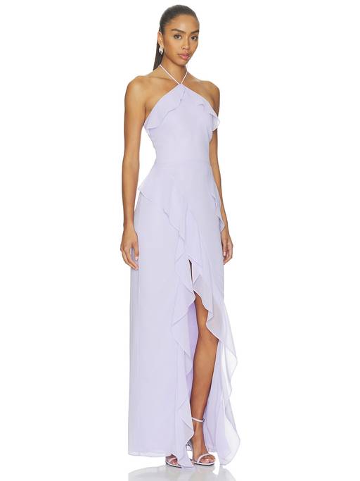 Buy Amanda Uprichard Alessandra Women's Halter Neck Ruffled Maxi Dress Lavender (M) Online