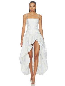 Amanda Uprichard - Ophelia Women's Hi-Low Strapless Jacquard Maxi Dress Blue