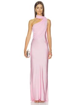 Amanda Uprichard - Satin Women's One-Shoulder Scarf Detail Maxi Dress Pink