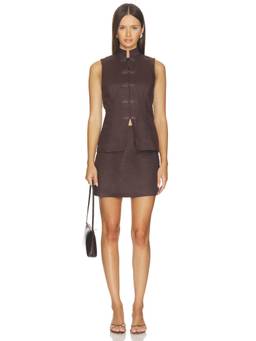 Amanda Uprichard - Avya Women's Sleeveless Mandarin Neck Mini Dress Cocoa