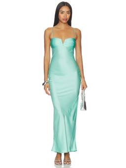 Amanda Uprichard - Ira Women's Satin Smocked Back Maxi Dress Seaglass