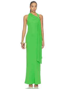 Amanda Uprichard - Sonya Women's Halter Neck Draped Maxi Dress Green