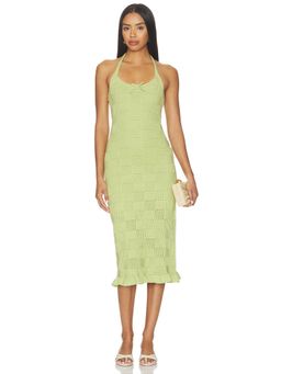 Amanda Uprichard - Crochet Knit Women's Halter Tie-Up Midi Dress Pistachio