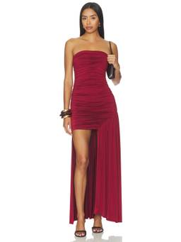 Amanda Uprichard - Katya Women's Ruched Strapless Asymmetrical Maxi Dress Maroon