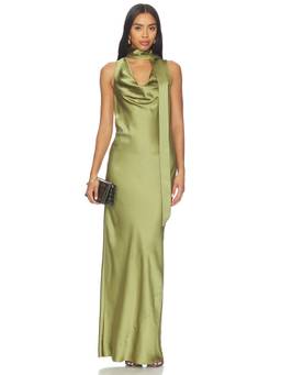 Amanda Uprichard - Paula Women's Satin Sleeveless Plunging Neck Maxi Dress Green