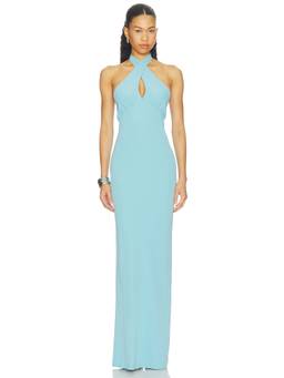 Amanda Uprichard - Samara Women's Halter Neck Keyhole Maxi Dress Blue