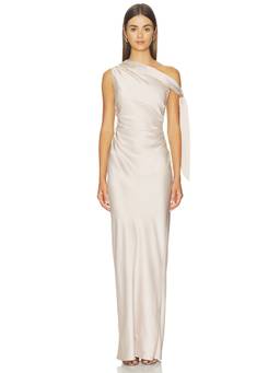 Amanda Uprichard - Naomi Women's One Shoulder Ruched Satin Maxi Dress Taupe