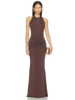 Amanda Uprichard - Breana Women's Halter Neck Ruched Maxi Dress Brown