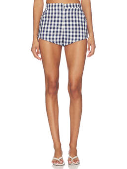 Amanda Uprichard - Cara Women's High-Waist Gingham Shorts Navy Blue