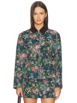 Amanda Uprichard - Jacquard Women's Zippered Floral Light Jacket Multi-Color