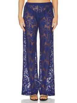 Amanda Uprichard - Mariko Women's Sheer Lace Wide-Leg Palazzo Pants Navy Blue