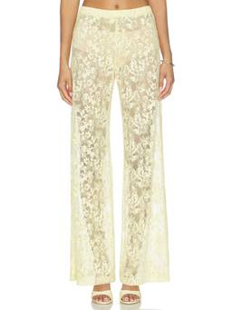 Amanda Uprichard - Mariko Women's Sheer Lace Wide-Leg Palazzo Pants Yellow