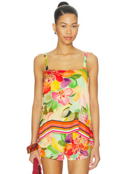 Amanda Uprichard - Keyshia Women's Floral Print Square Neck Satin Top Multi-Color