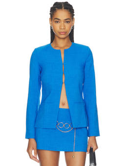 Amanda Uprichard - Capria Women's Tailored Hook & Eye Tweed Blazer Cobalt