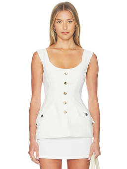 Amanda Uprichard - Amoretta Women's Ponte Square Neck Button Detail Top Ivory