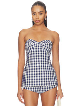 Amanda Uprichard - Solinda Women's Strapless Cinched Waist Tunic Navy Blue