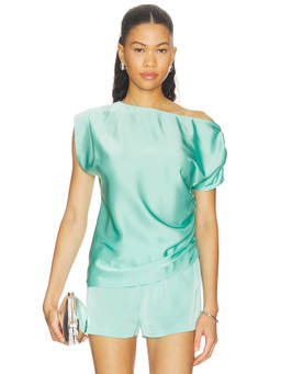 Amanda Uprichard - Elroy Women's One Shoulder Ruched Satin Top Green