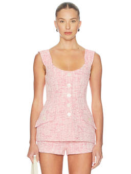 Amanda Uprichard - Tweed Women's Sleeveless Scoop Neck Top Red