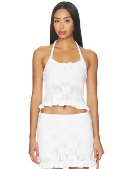 Amanda Uprichard - Milena Women's Crochet Knit Halter Crop Top Ivory
