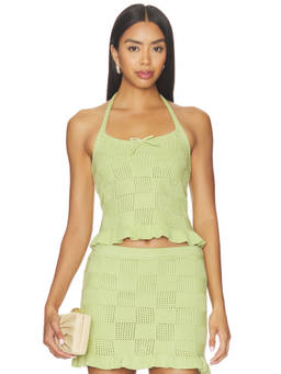 Amanda Uprichard - Milena Women's Halter Neck Crochet Knit Crop Top Green
