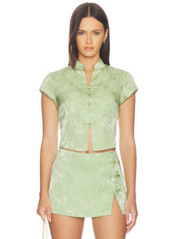 Amanda Uprichard - Lina Women's Jacquard Cap Sleeve Crop Top Green