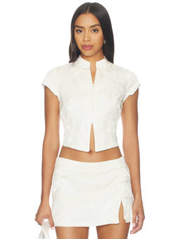 Amanda Uprichard - Lina Women's Jacquard Mandarin Neck Crop Top Ivory