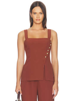 Amanda Uprichard - Bernice Women's Asymmetric Button Detail Crepe Top Brown