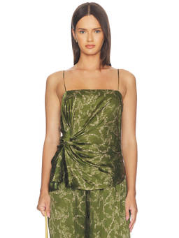 Amanda Uprichard - Maci Women's Printed Knotted Satin Blouse Green