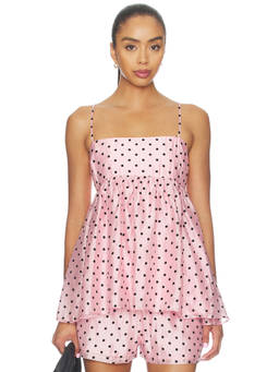 Amanda Uprichard - Cyra Women's Polka Dot Shoulder Straps Peplum Top Pink