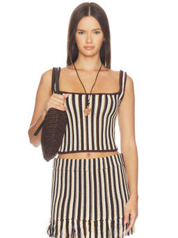 Amanda Uprichard - Jolie Women's Striped Square Neck Crochet Crop Top Brown