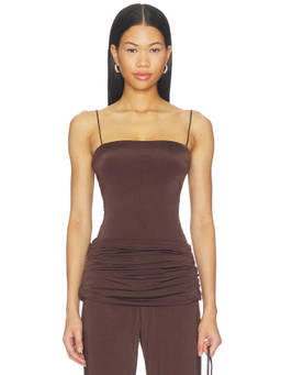 Amanda Uprichard - Pippa Women's Ruched Shoulder Straps Tank Top Brown