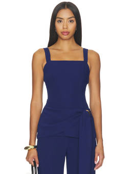 Amanda Uprichard - Carlene Women's Sleeveless Square Neck Drape Blouse Navy Blue