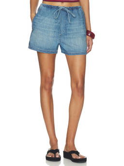 AMO Denim - Lightweight Women's Drawstring Pull-On Denim Shorts Blue