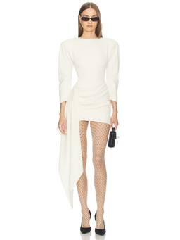 The Andamane - Amanda Women's Ruched Padded Shoulder Mini Dress Milk
