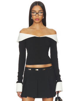 Anonie - Jade Women's Off Shoulder Contrast Trim Top Black