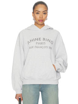 ANINE BING - Paris Stencil Women's Hooded Graphic Pullover Hoodie Grey