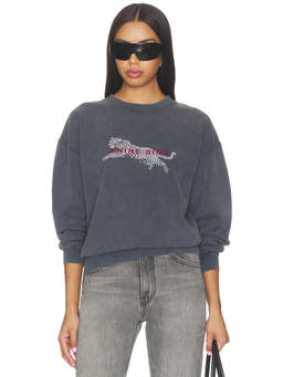 ANINE BING - Spencer Leopard Women's Graphic Crew Neck Sweatshirt Washed Black
