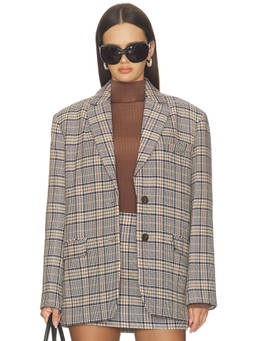 ANINE BING - Quinn Women's Tailored Single-Breasted Checked Blazer Beige