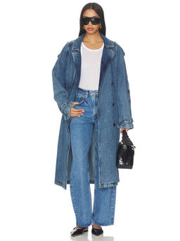 ANINE BING - Rickie Maxi Women's Belted Denim Trench Coat Cabana Blue