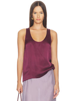 ANINE BING - Women's Satin Relaxed Fit Sleeveless Tank Top Burgundy