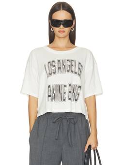 ANINE BING - Johnny Women's Graphic Print Crew Neck Cropped T-Shirt Cream