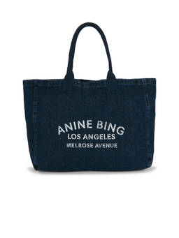 ANINE BING - Leo Denim Cotton Canvas Tote Bag Dark Blue