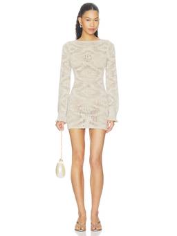Asta Resort - Eve Women's Metallic Knit Back Cut-Out Mini Dress Sand Shimmer