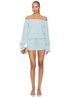 Asta Resort - Margot Women's Off-Shoulder Drawstring Mini Dress Sea Mist