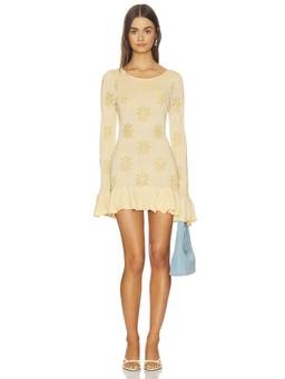 Asta Resort - Rafaella Women's Sheer Metallic Knit Lace-Up Back Mini Dress Yellow