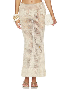 Asta Resort - Charlotte Women's Hand Crochet Tie-Up Maxi Skirt Beige