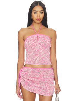 Asta Resort - Olivia Women's Halter Neck Strapless Crop Top Pink