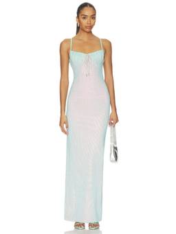 AREA - Crystal Hotfix Women's Rhinestone Bow Corset Maxi Gown Mint